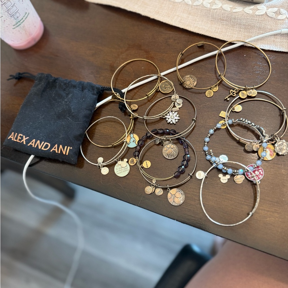 LOT 13 Alex and Ani Gold Stackable Charm Bracelets